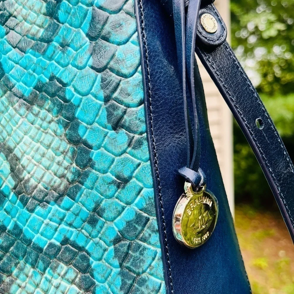 Brahmin Marlowe Blue Waterford Bucket Bag Leather NWT